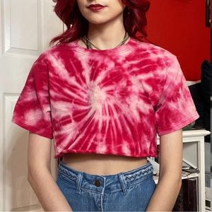 handmade gildan pink bleach tie dye crop top
